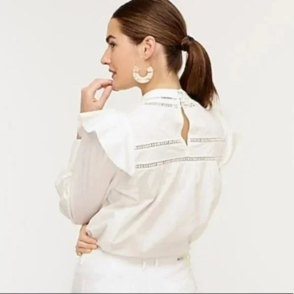 NWT J. Crew Ivory/White Crocheted Lace Ruffle Top.  SZ XS - Picture 5 of 6